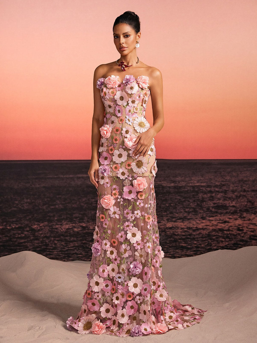 Gexila Strapless Flower Embroidered Maxi Dress
