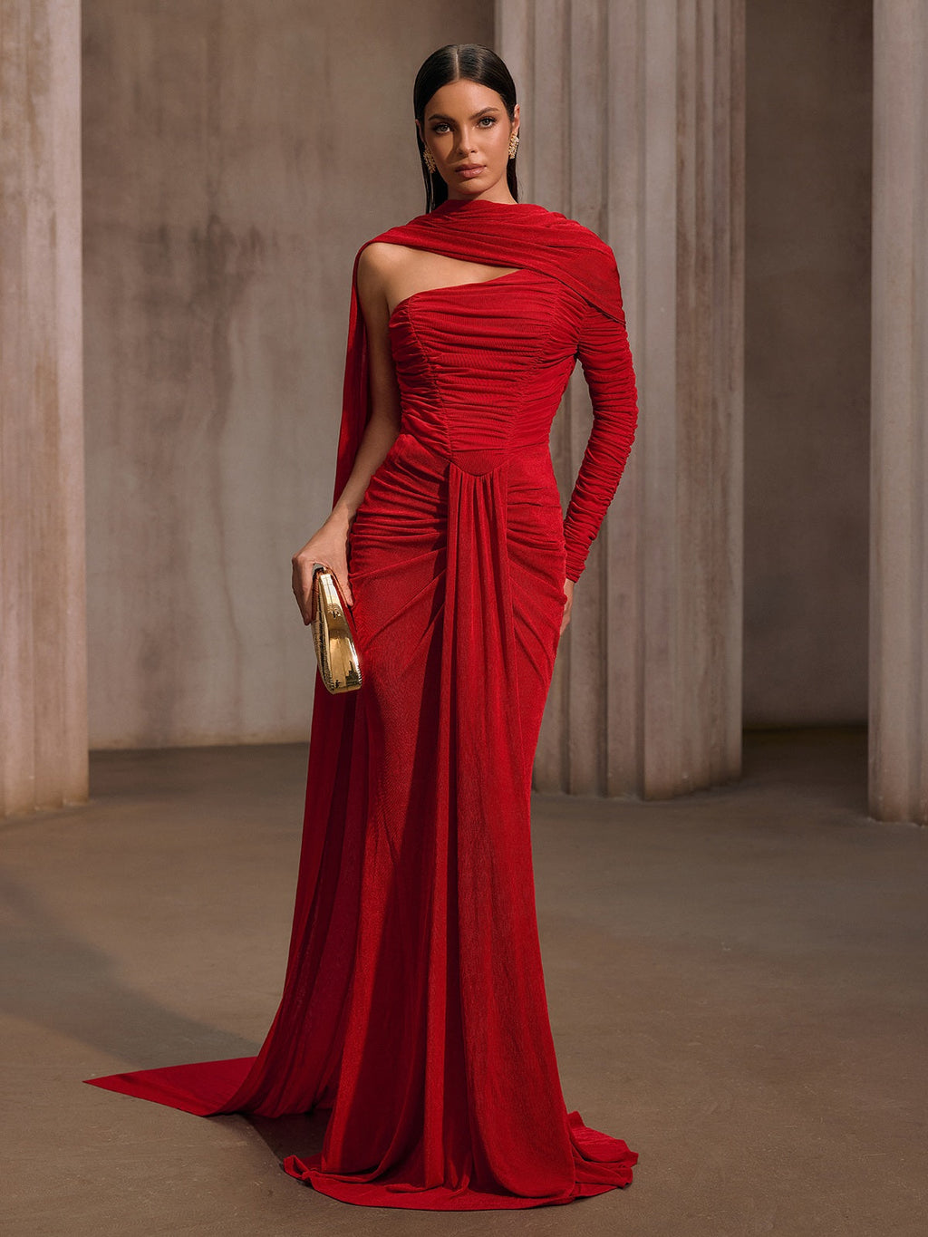 Gigaton Scarf Ruched Velvet Maxi Dress