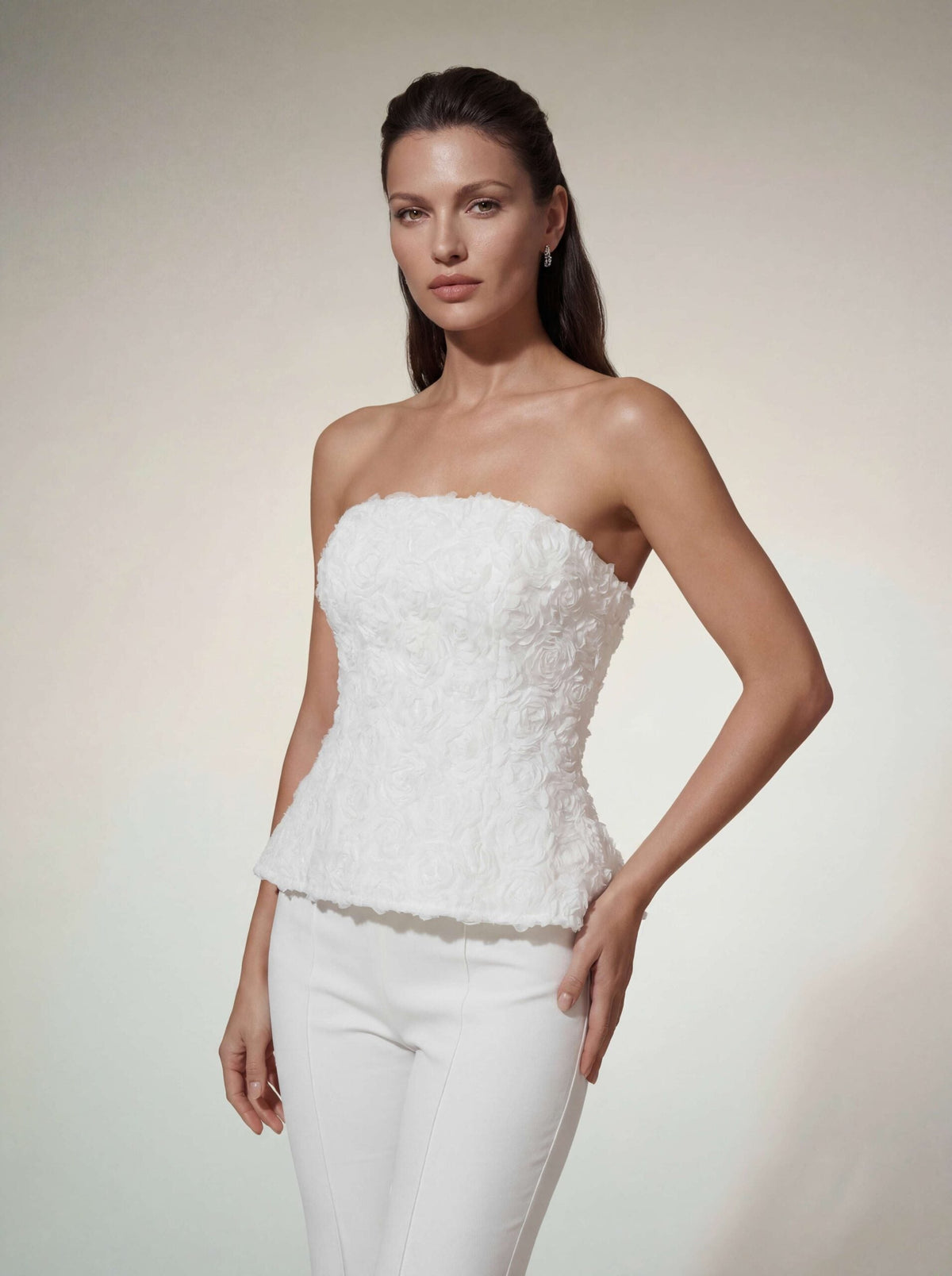 Glyxen Strapless Flower Flare Pants Set