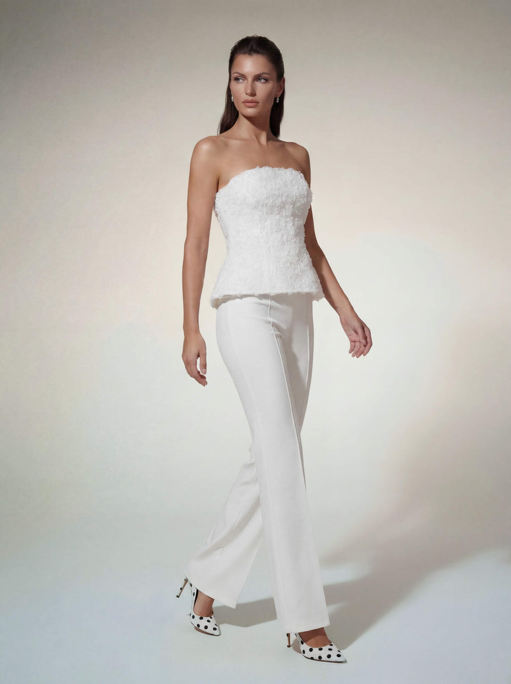 Glyxen Strapless Flower Flare Pants Set