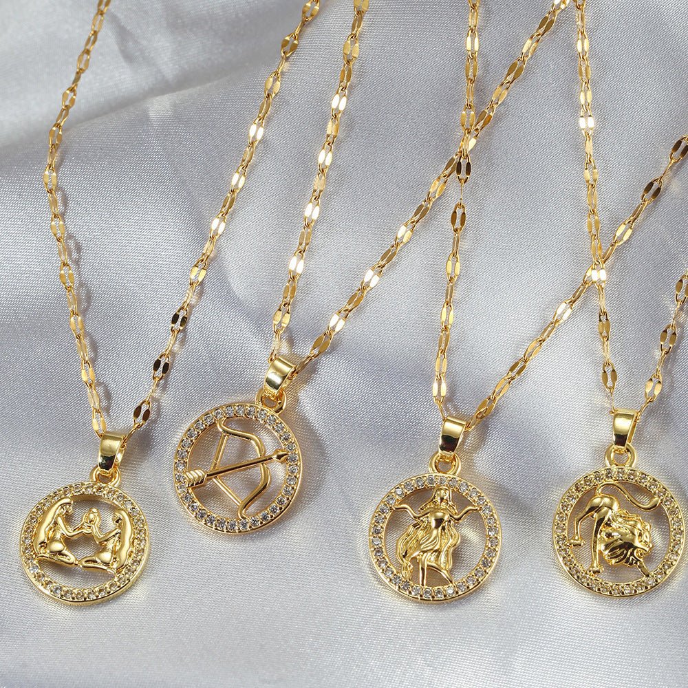 Golden Twelve Constellation Pendant Necklace