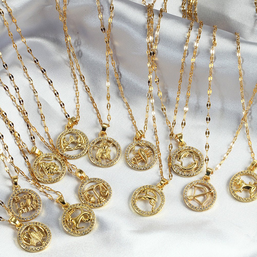 Golden Twelve Constellation Pendant Necklace