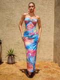 Gryvalor Strapless Cutout Floral Maxi Dress