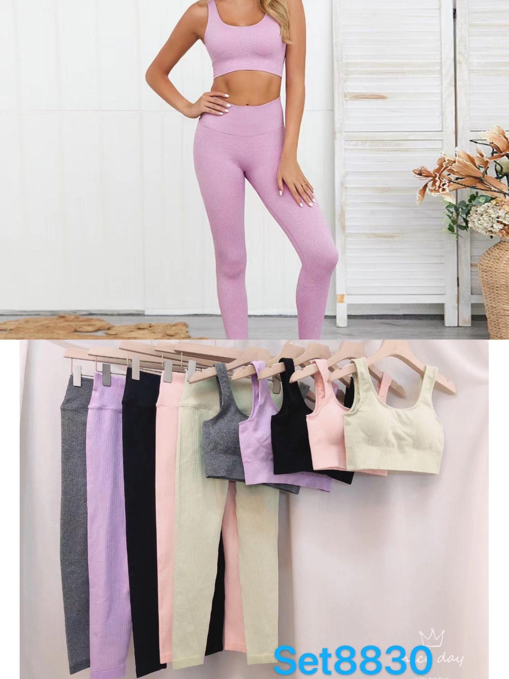 Padded Sports Bra and Legging Ribbed Activewear Set