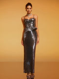 Gynvora Spaghetti Lace Up Sequin Skirt Set