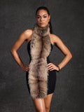 Hadeanix Halterneck Fur Mini Dress