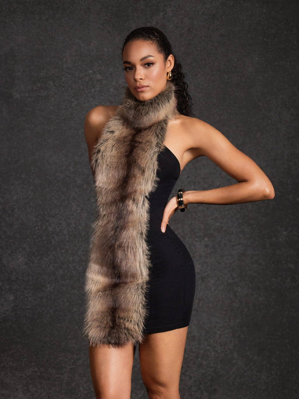 Hadeanix Halterneck Fur Mini Dress
