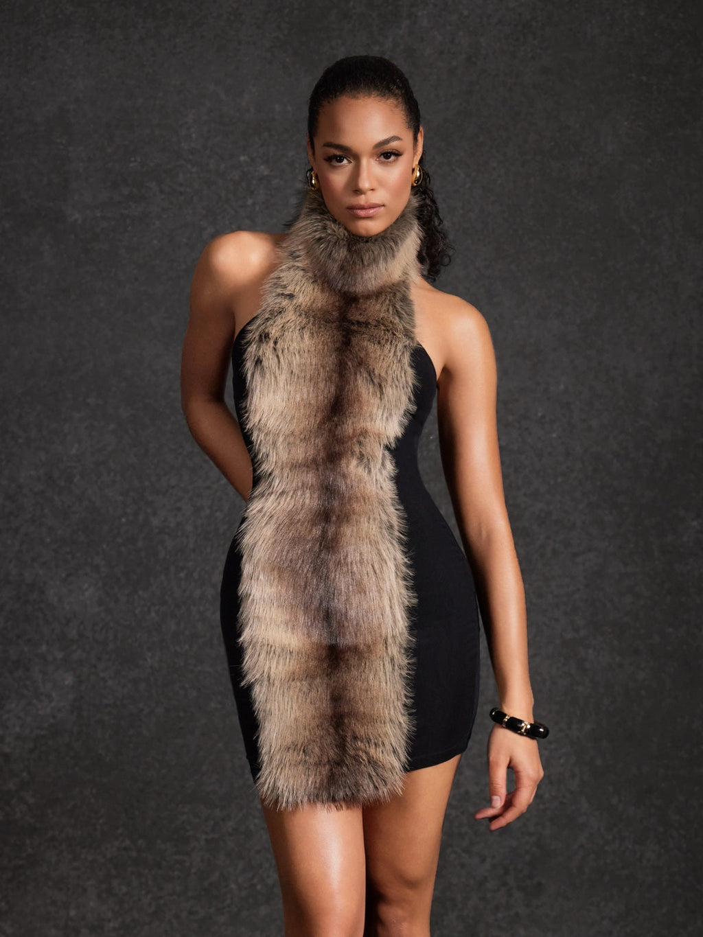 Hadeanix Halterneck Fur Mini Dress