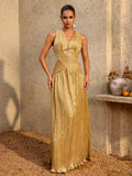 Haelvric V Neck Pleated Maxi Dress