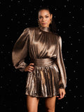 Hamilton Pleated Metallic Dress In Gold