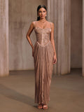 Heliox Metallic Corset Maxi Dress