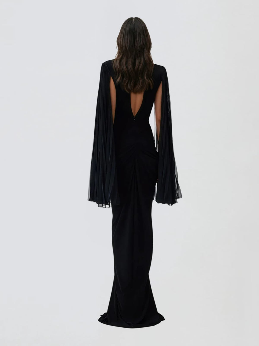Helqor Cape Sleeve Flower Velvet Maxi Dress