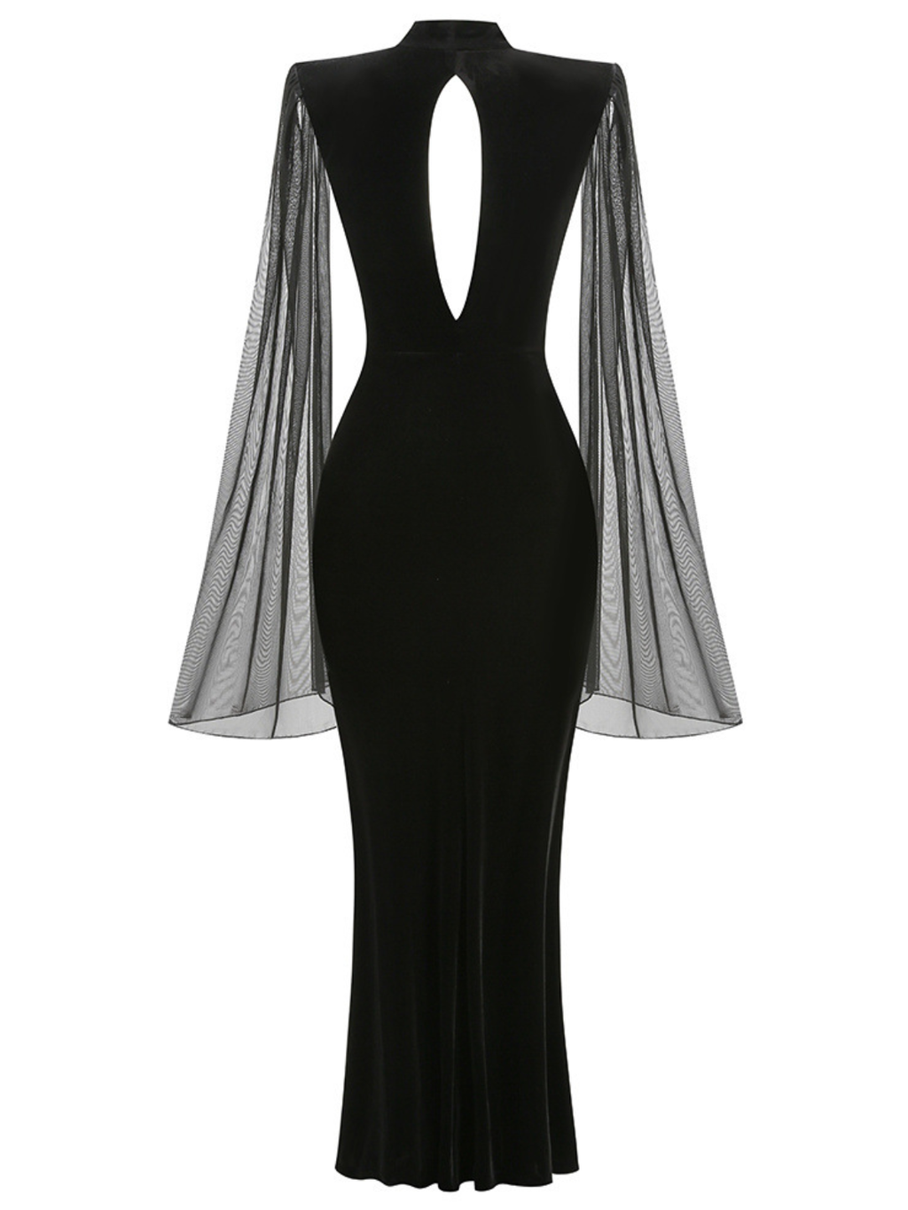 Helqor Cape Sleeve Flower Velvet Maxi Dress