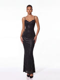 Helvik Spaghetti Lace Rhinestone Maxi Dress