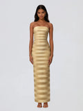 Heska Strapless Stripe Bandage Maxi Dress In Gold