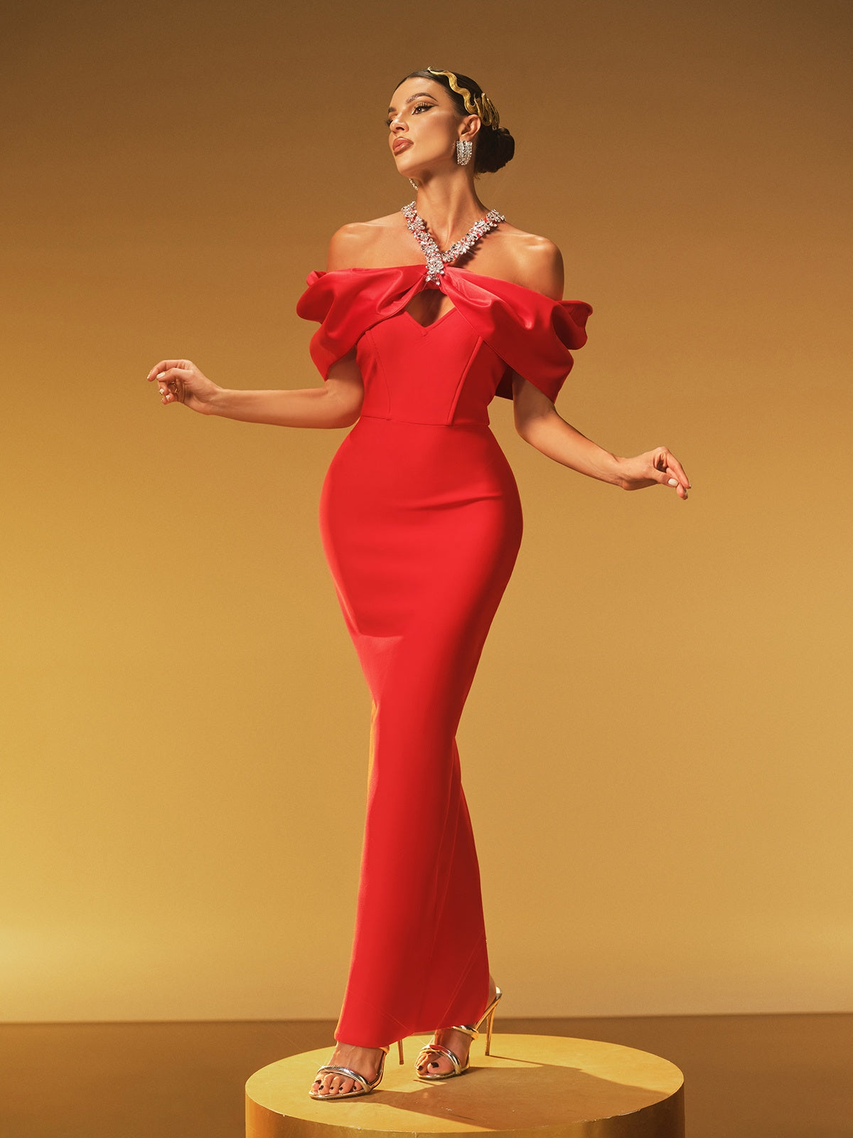 Hexelle Halterneck Crystal Bandage Dress