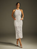 Hyren Halterneck Embroidered Midi Dress