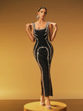 Hyrion Plunge Neck Crystal Bandage Maxi Dress