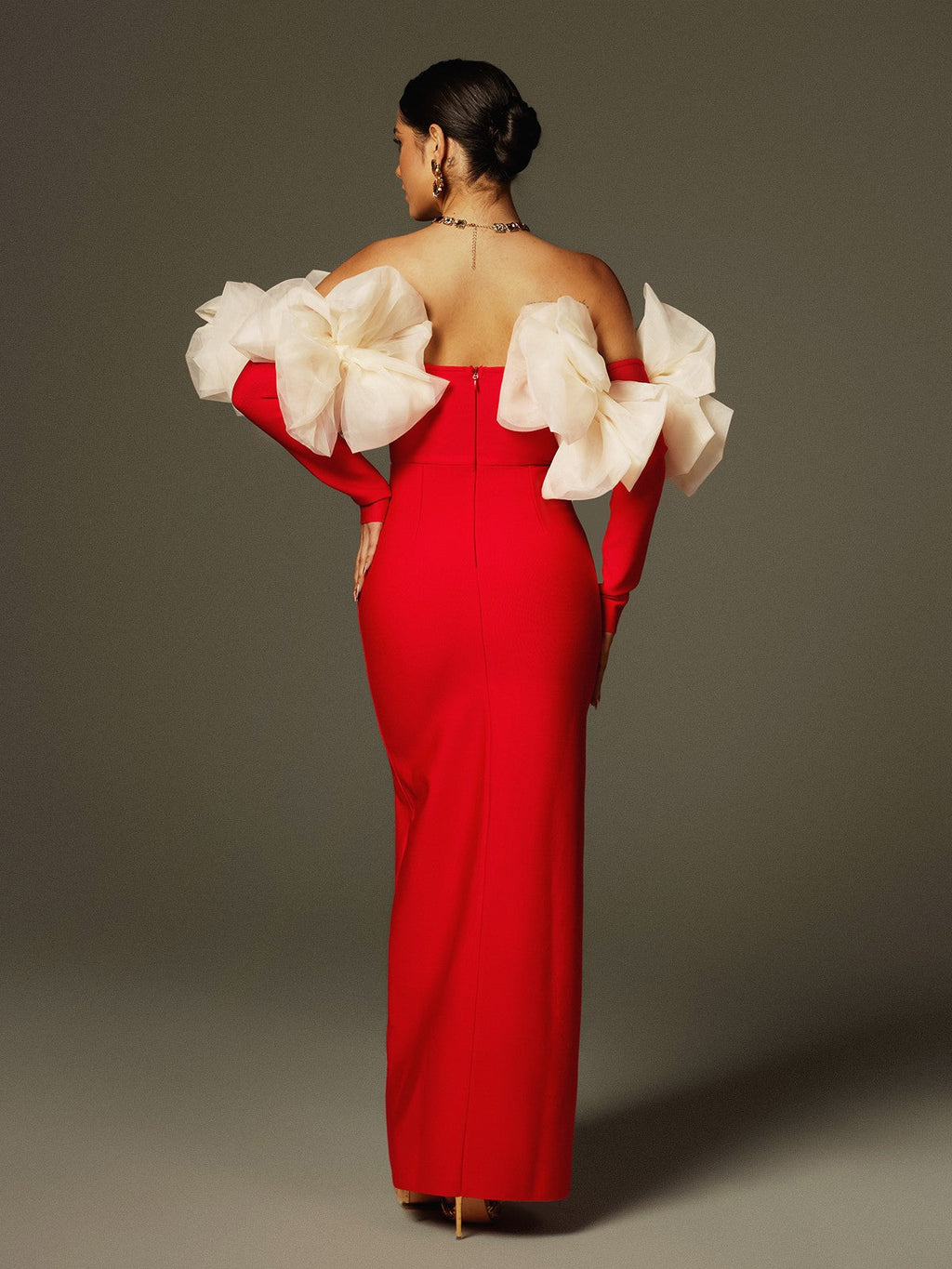 Ifra Off Shoulder Flower Bandage Maxi Dress In Red