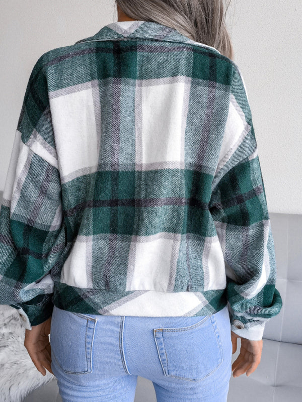 Women’s Thick Collared Plaid Flannel Cardigan With Button Front And Front Pockets