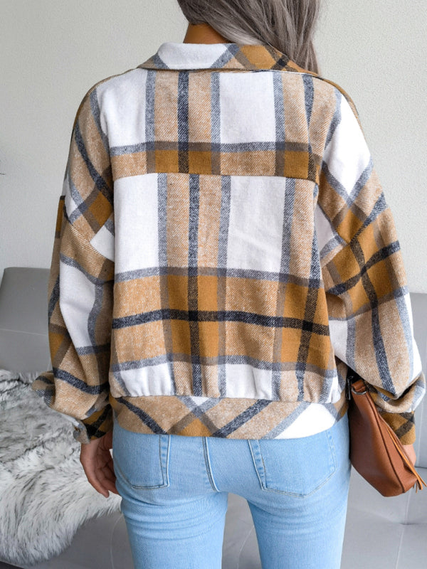 Women’s Thick Collared Plaid Flannel Cardigan With Button Front And Front Pockets