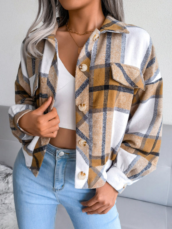 Women’s Thick Collared Plaid Flannel Cardigan With Button Front And Front Pockets