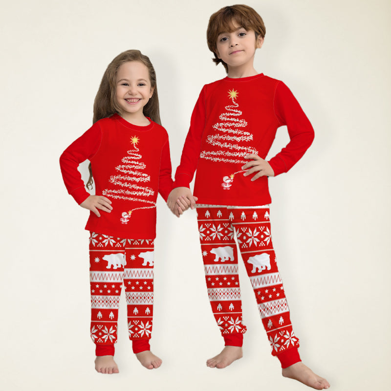 Kid’s Long Sleeves Holiday Christmas Tree Polar Isle Holiday Fitted Two Piece Pajamas