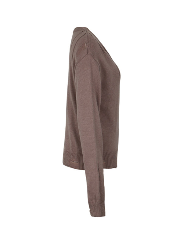 New women's solid color hollow sweater