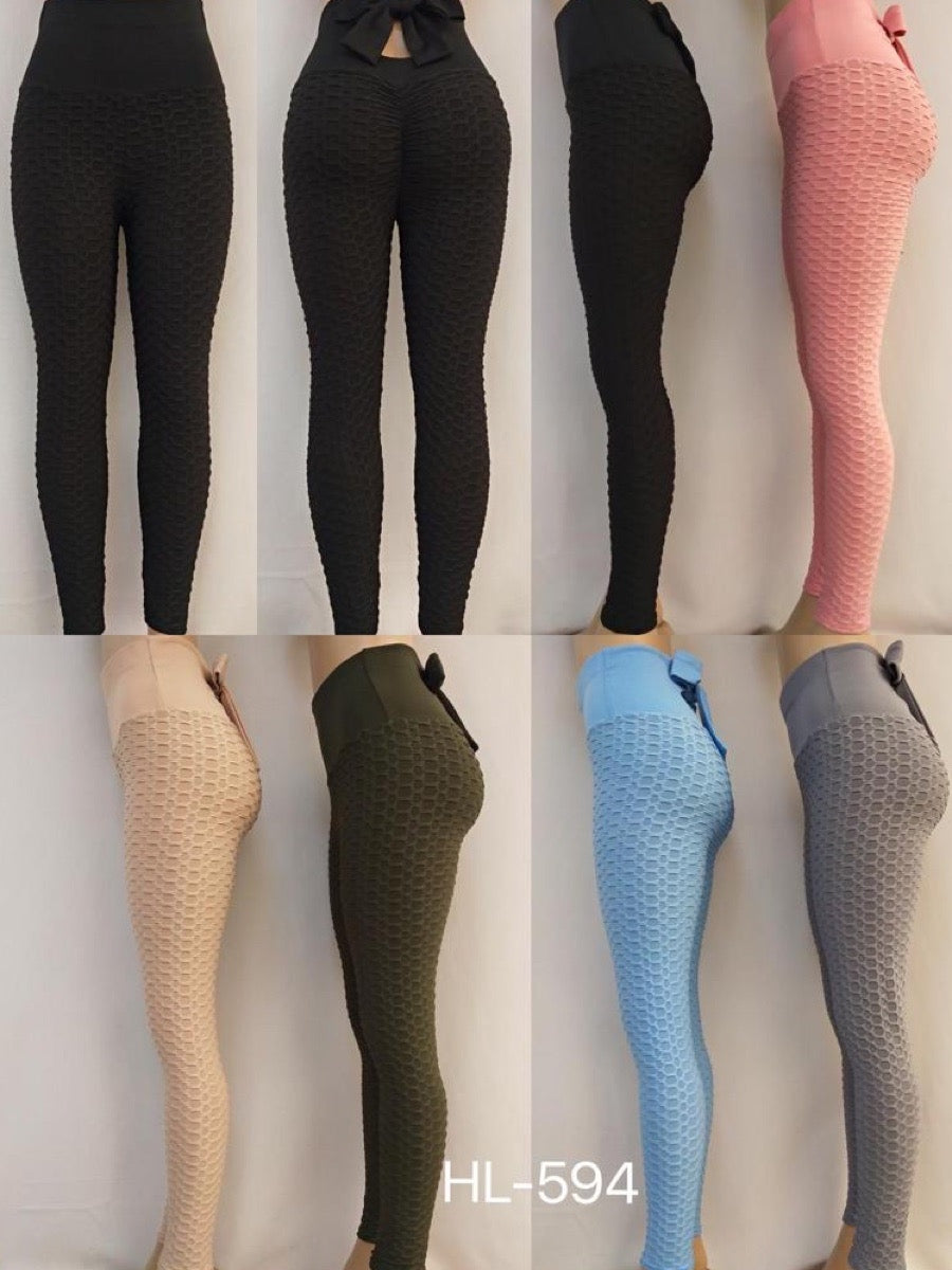 Bow Knot Scrunch Butt Textured Gym Leggings Multi Pack