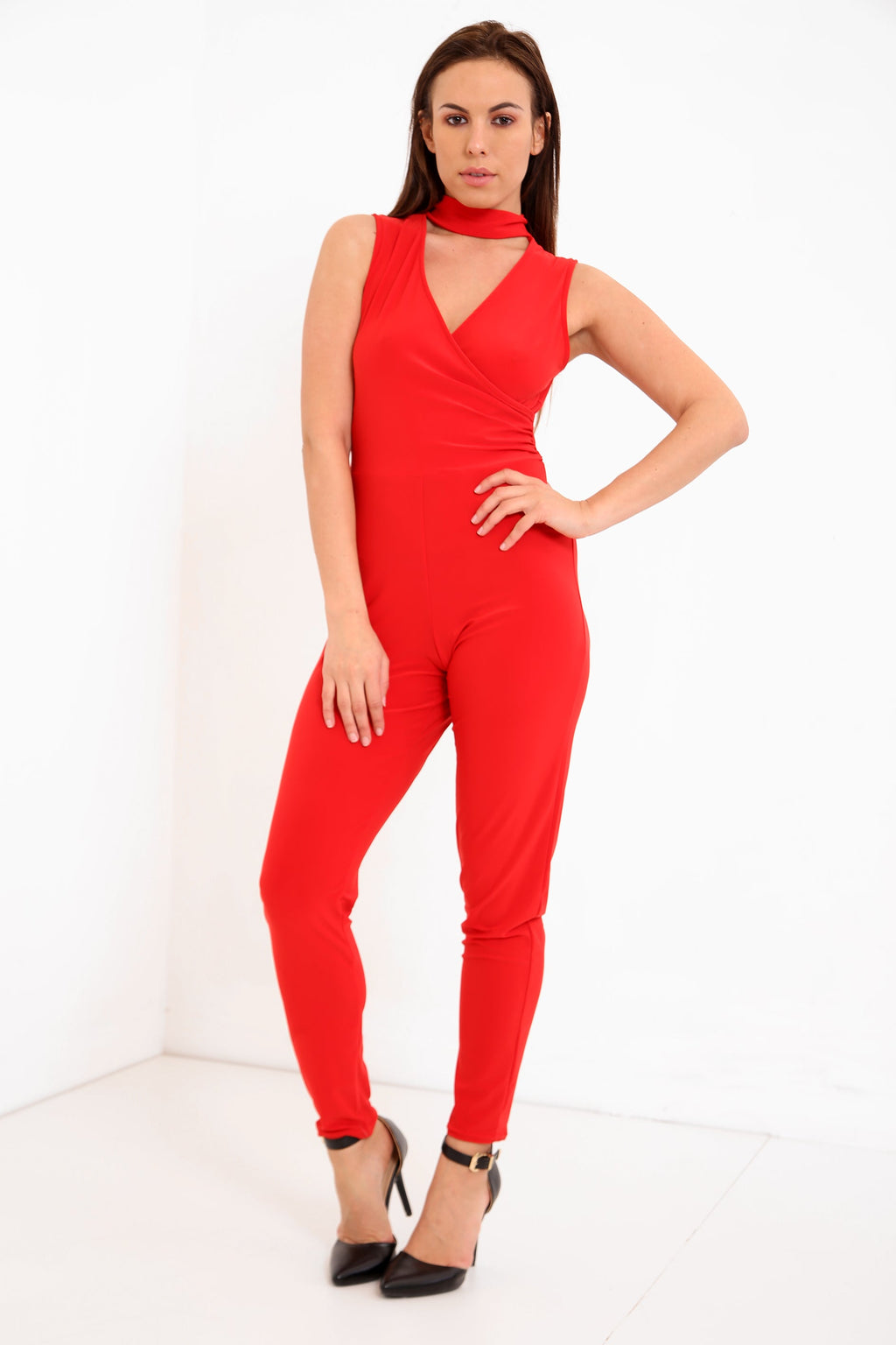 Wrap Over Choker Neck Jumpsuit