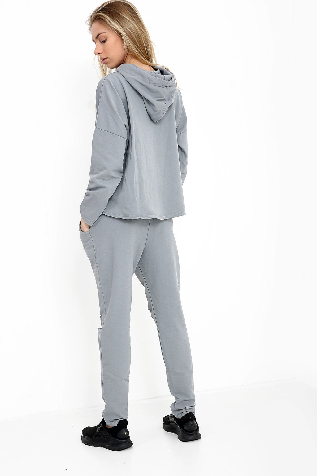 Choker Neck Hooded Top And Bottom Loungewear