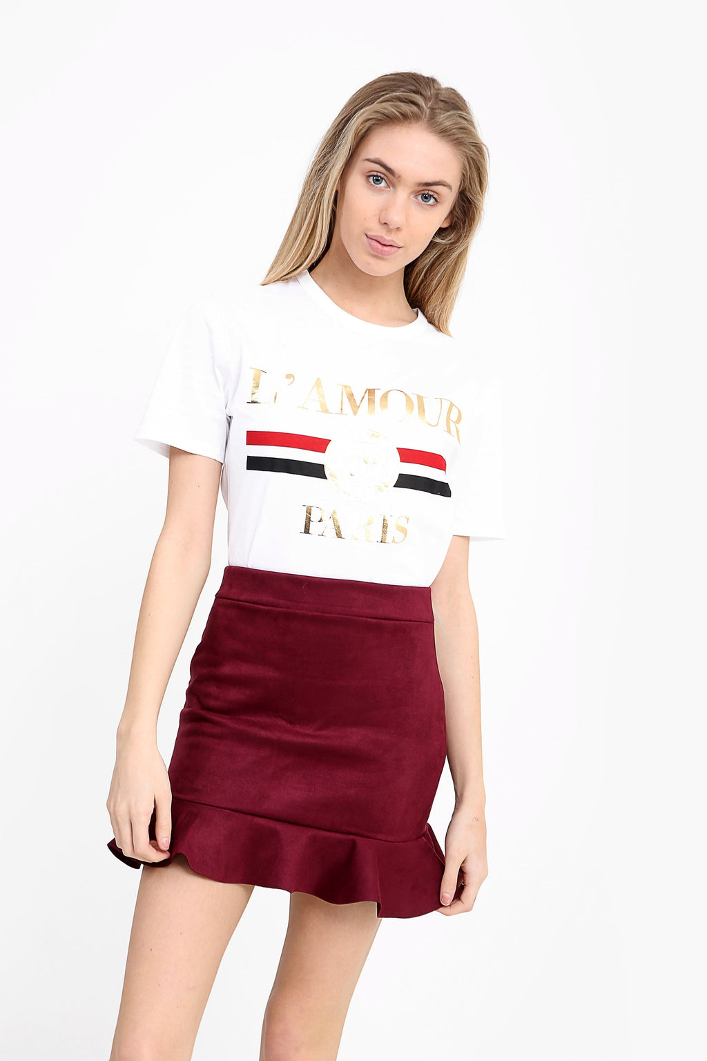 Suedette Frill Hem Mini Skirt
