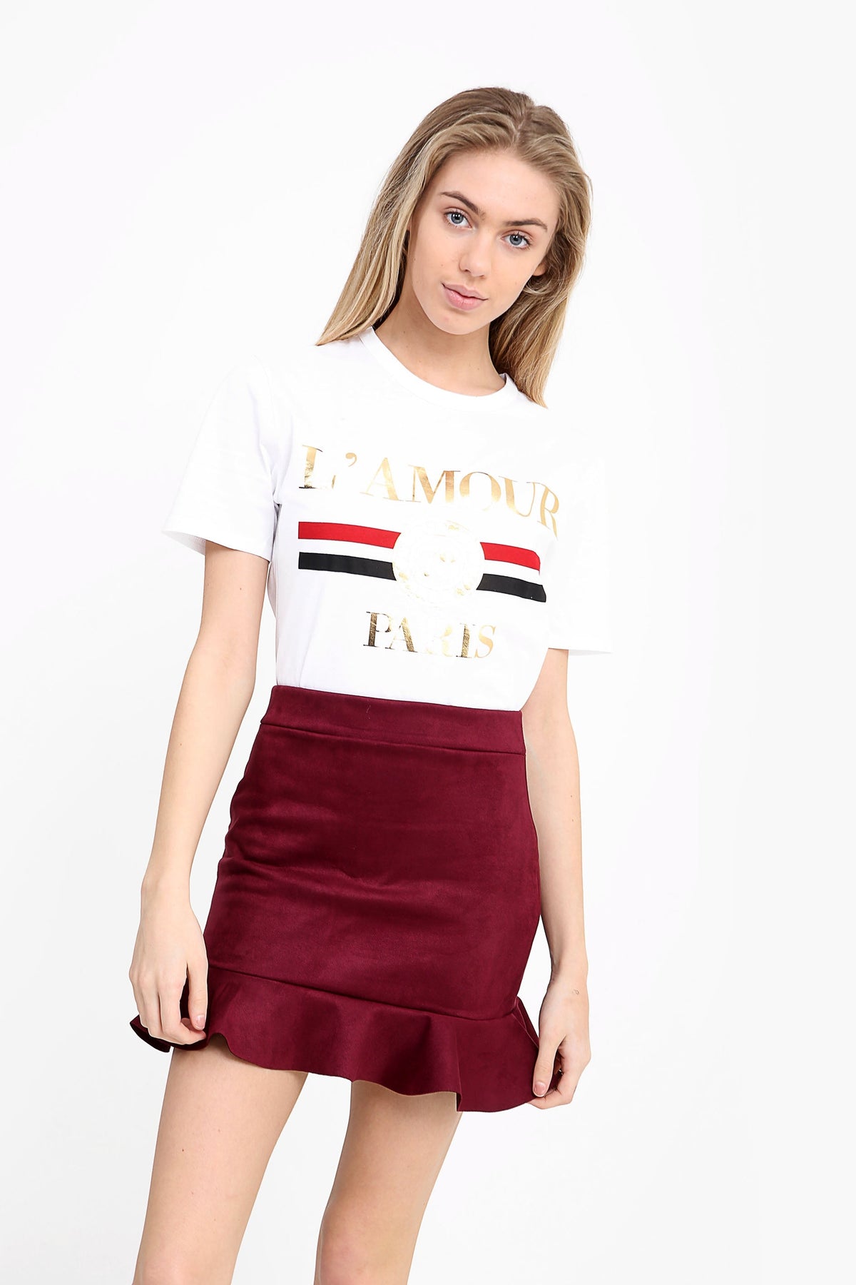 Suedette Frill Hem Mini Skirt