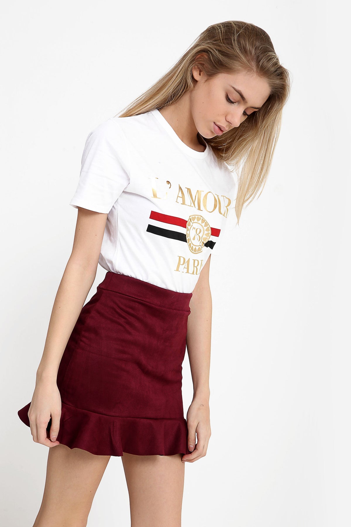 Suedette Frill Hem Mini Skirt