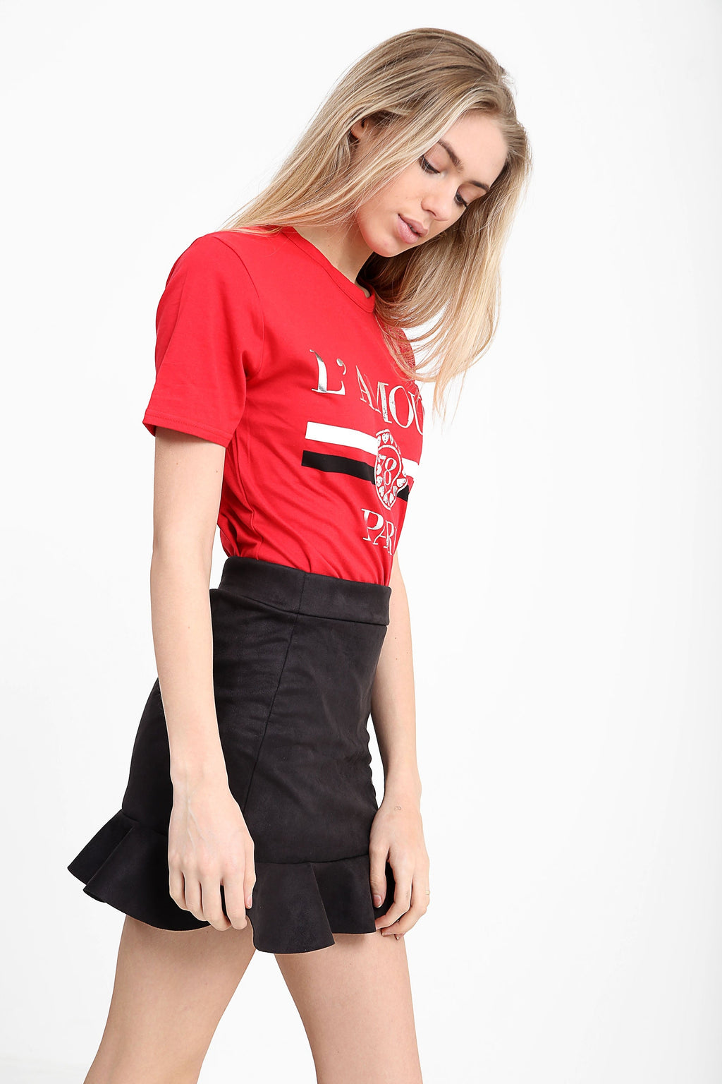 Suedette Frill Hem Mini Skirt