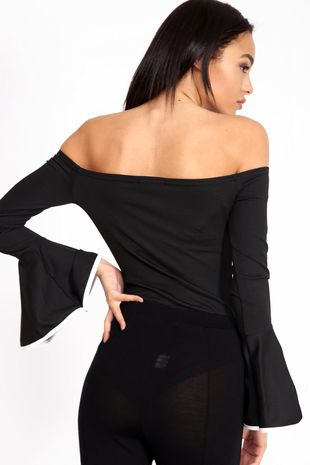 Contrast Bell Sleeve Bardot Bodysuit