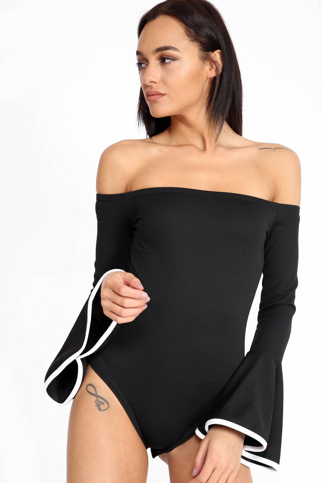 Contrast Bell Sleeve Bardot Bodysuit