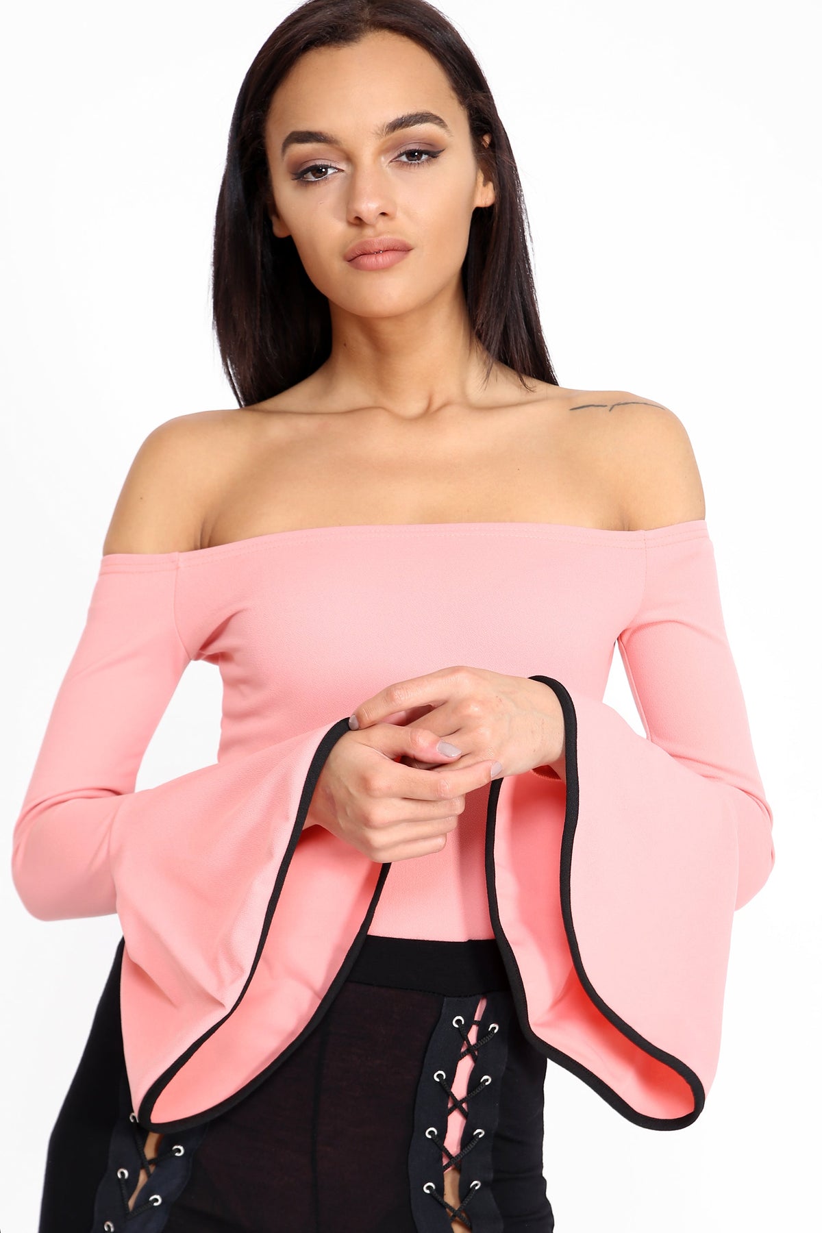 Contrast Bell Sleeve Bardot Bodysuit