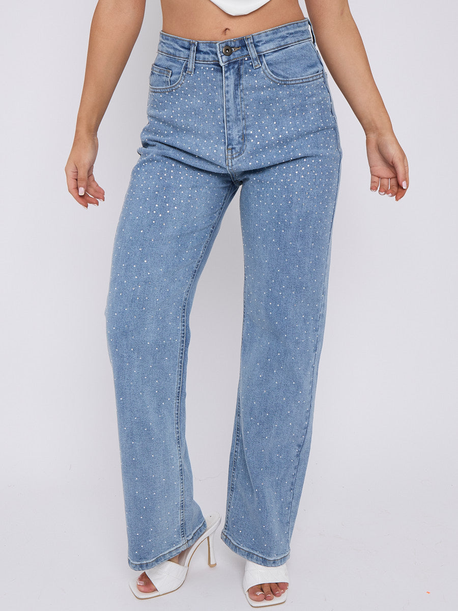 Diamante Studded Front Denim Jeans