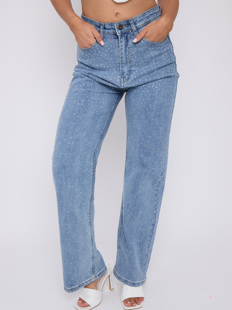 Diamante Studded Front Denim Jeans