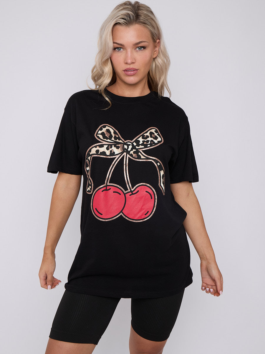 Bow Cherry Graphic Printed T-Shirt
