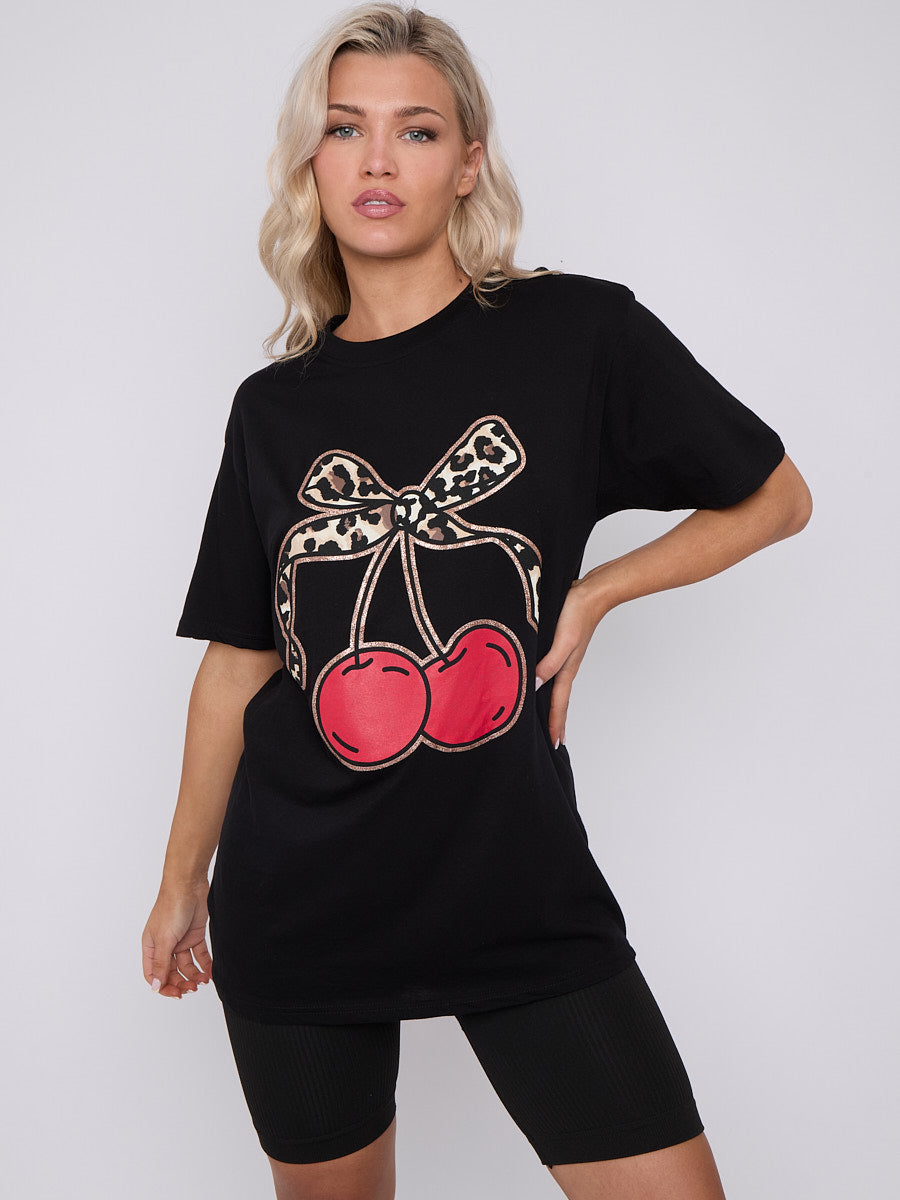 Bow Cherry Graphic Printed T-Shirt