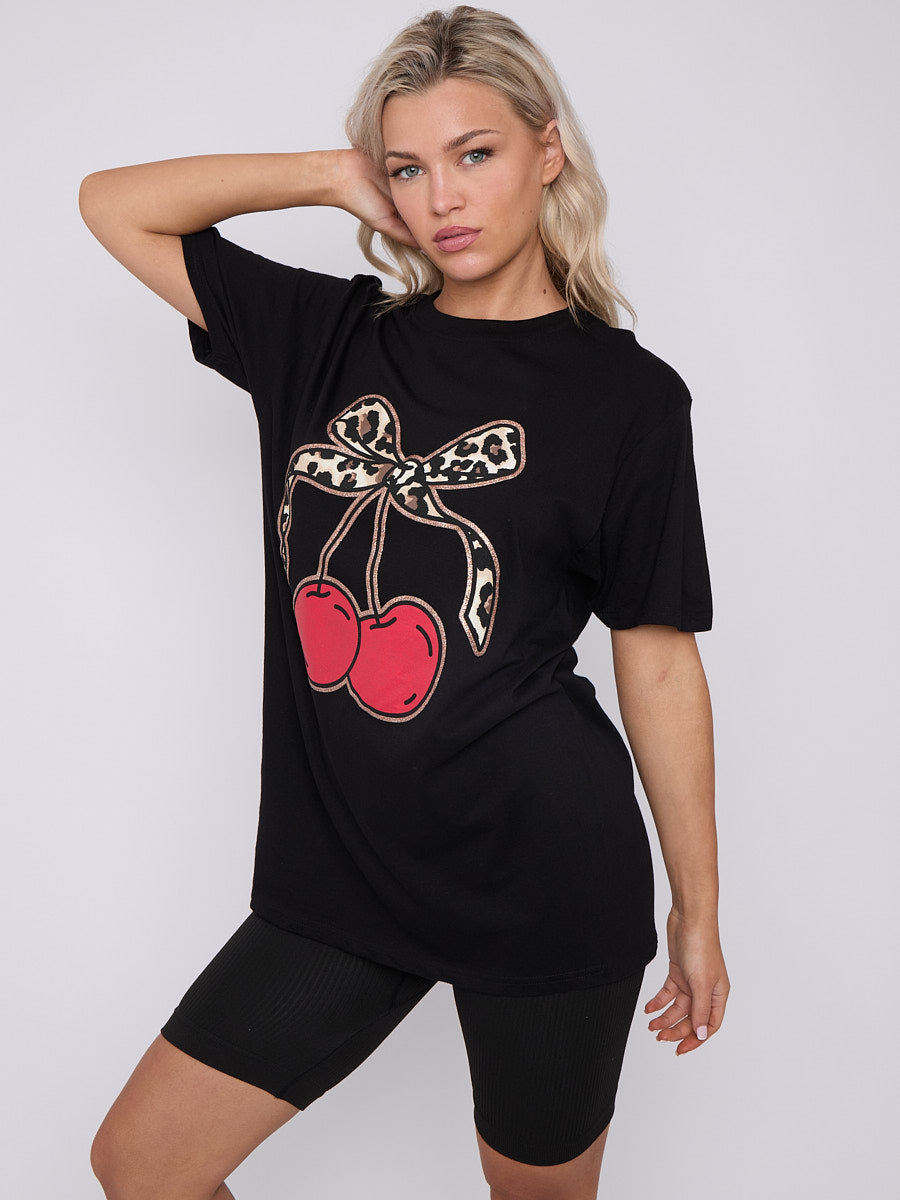 Bow Cherry Graphic Printed T-Shirt