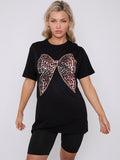 Leopard Print Bow Graphic Printed T-Shirt