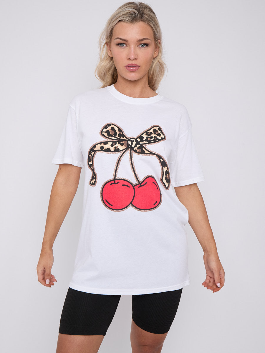 Bow Cherry Graphic Printed T-Shirt