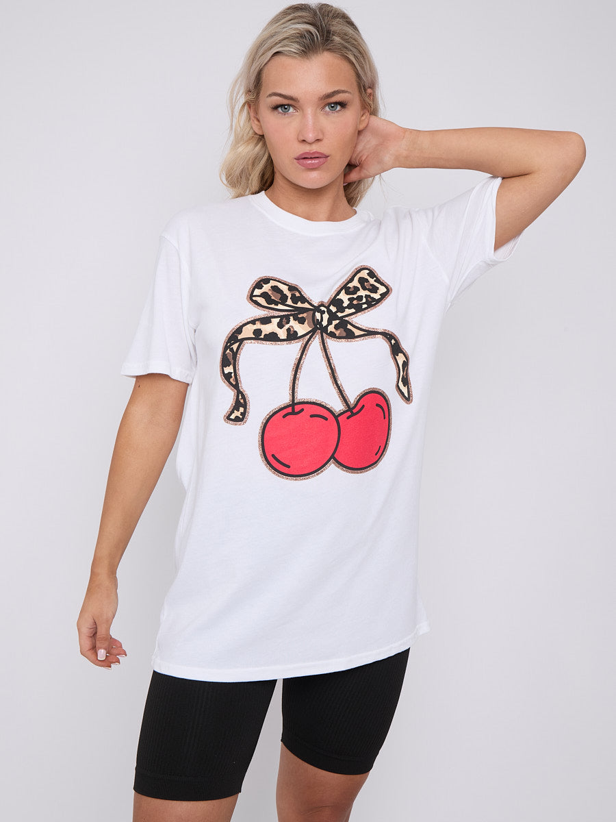 Bow Cherry Graphic Printed T-Shirt