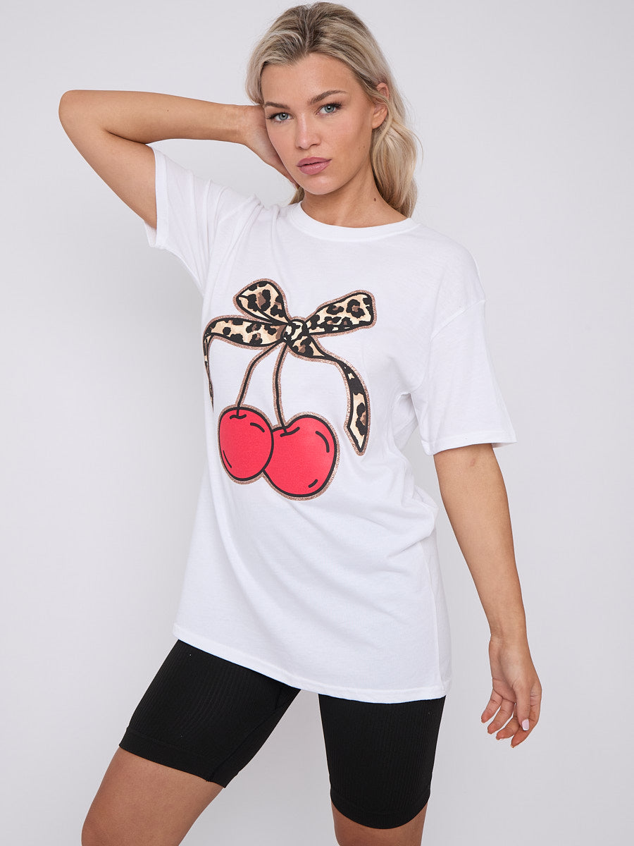 Bow Cherry Graphic Printed T-Shirt