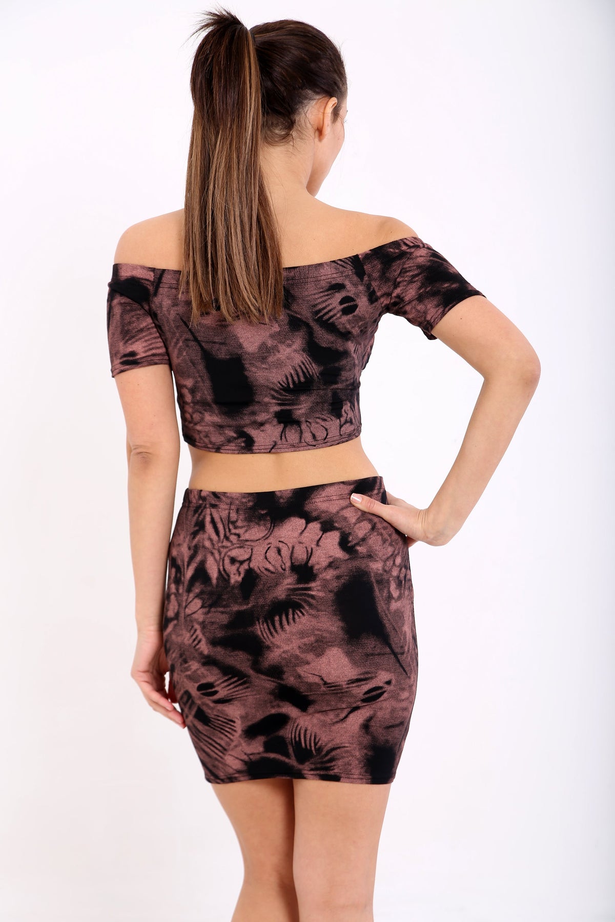 Skull & Guitar Print Tie Dye Crop Top & Skirt Co-Ordinate Set