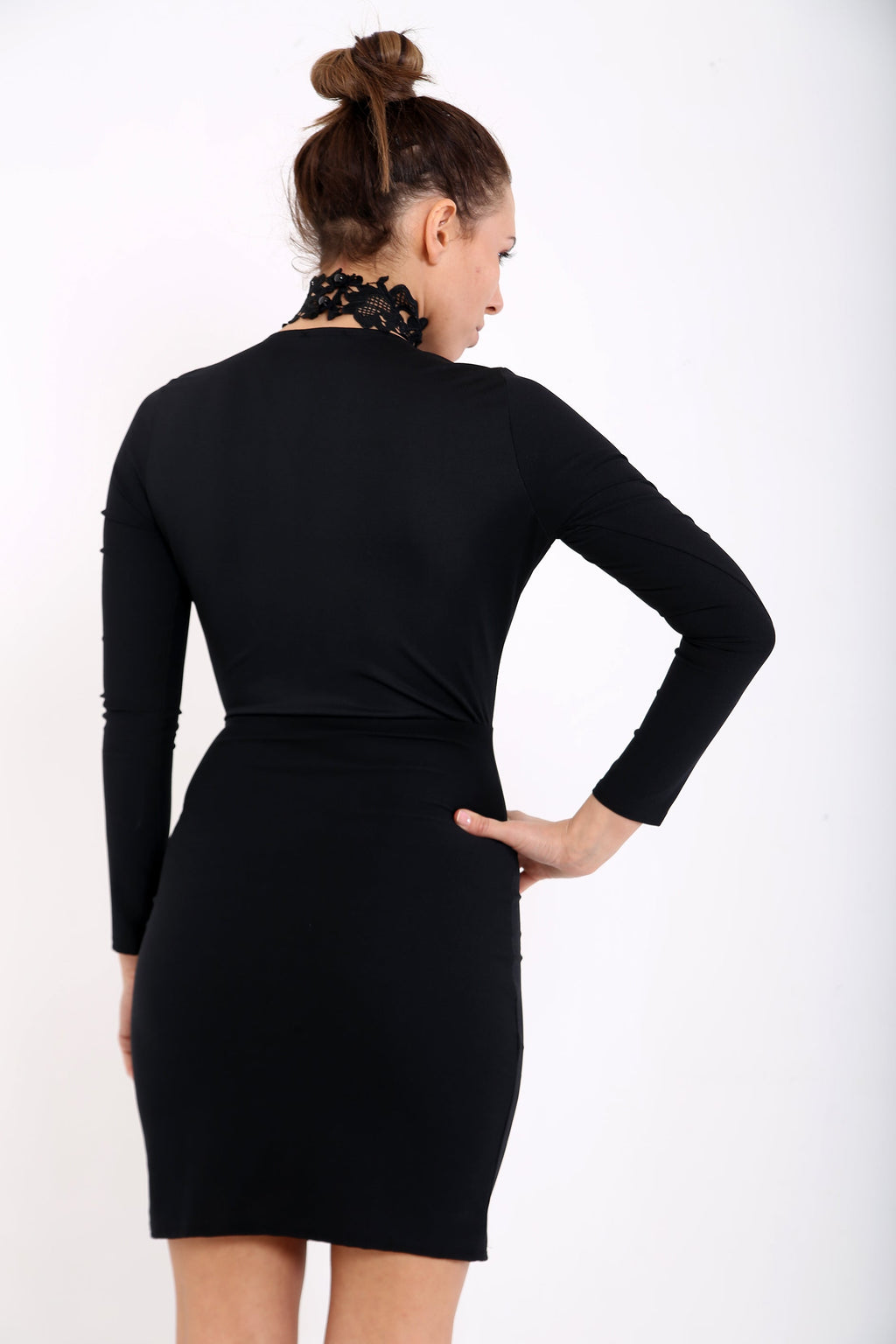 Crochet Trim Halter Neck Bodycon Dress