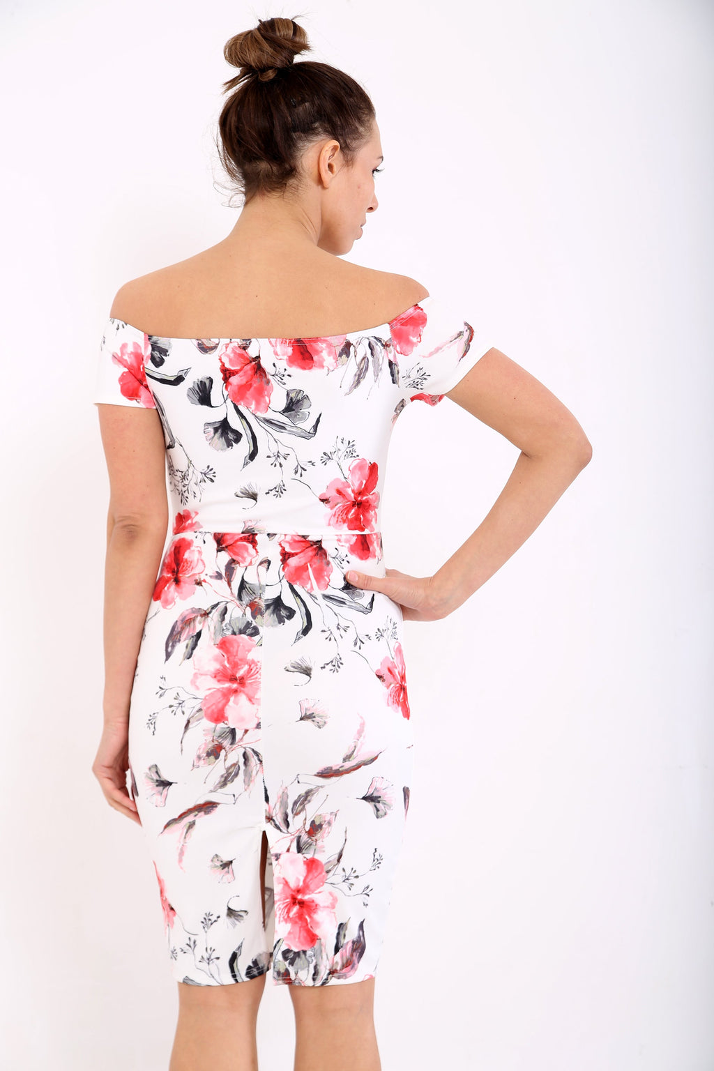 Off The Shoulder Plunge Floral Bardot Dress